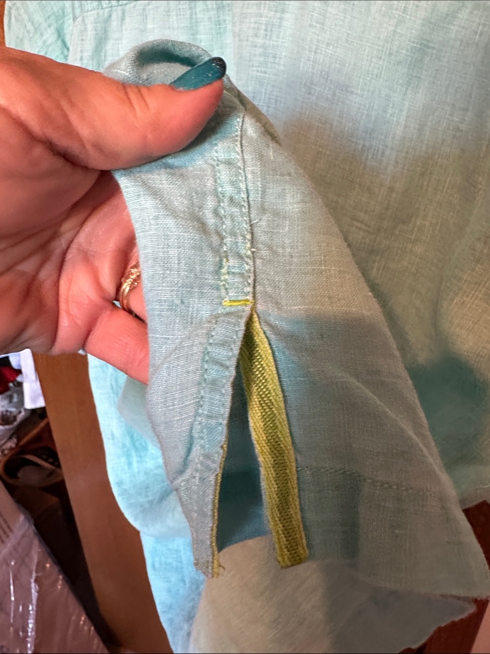Tommy Bahama Light Aqua Blue 100% Linen Short Sleeve Button Down Shirt XL EUC - Picture 8 of 9